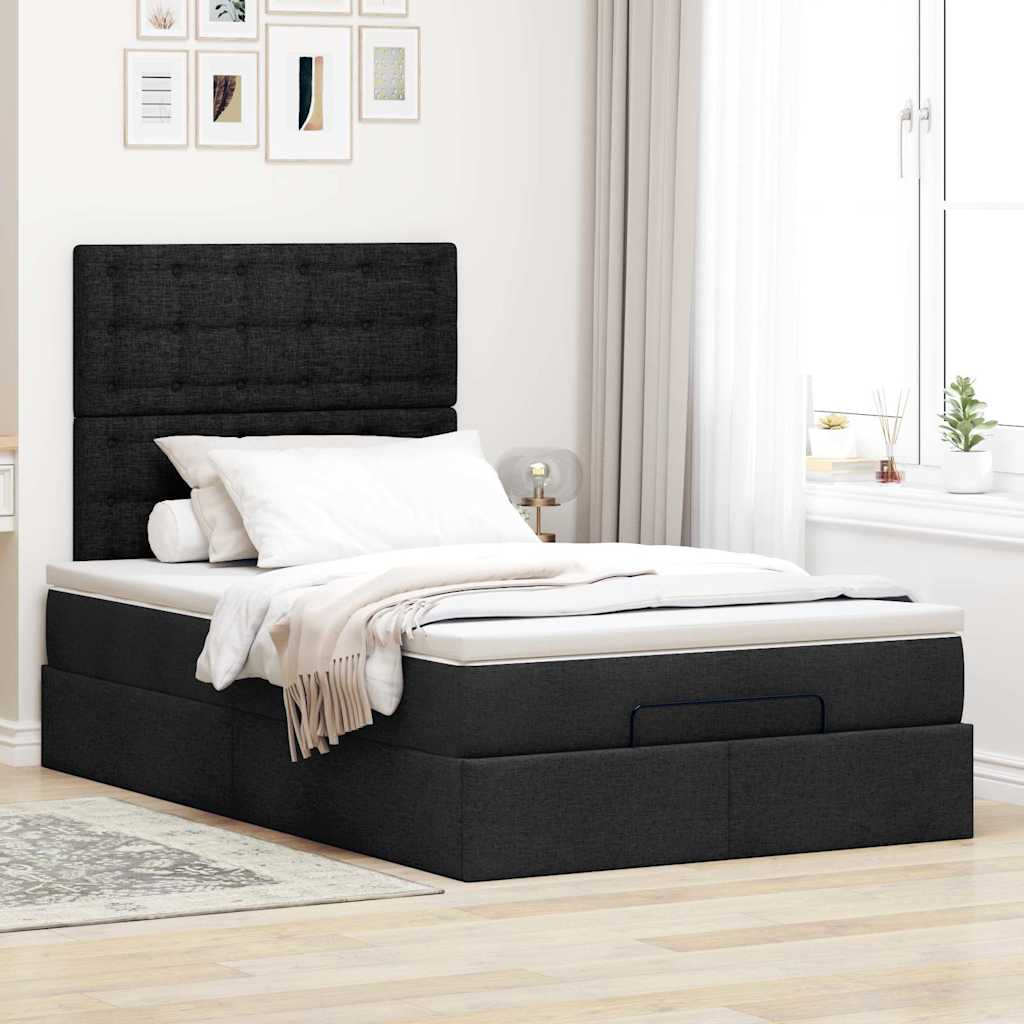 Moldura de cama síriaxl otomana com colchão preto tecido