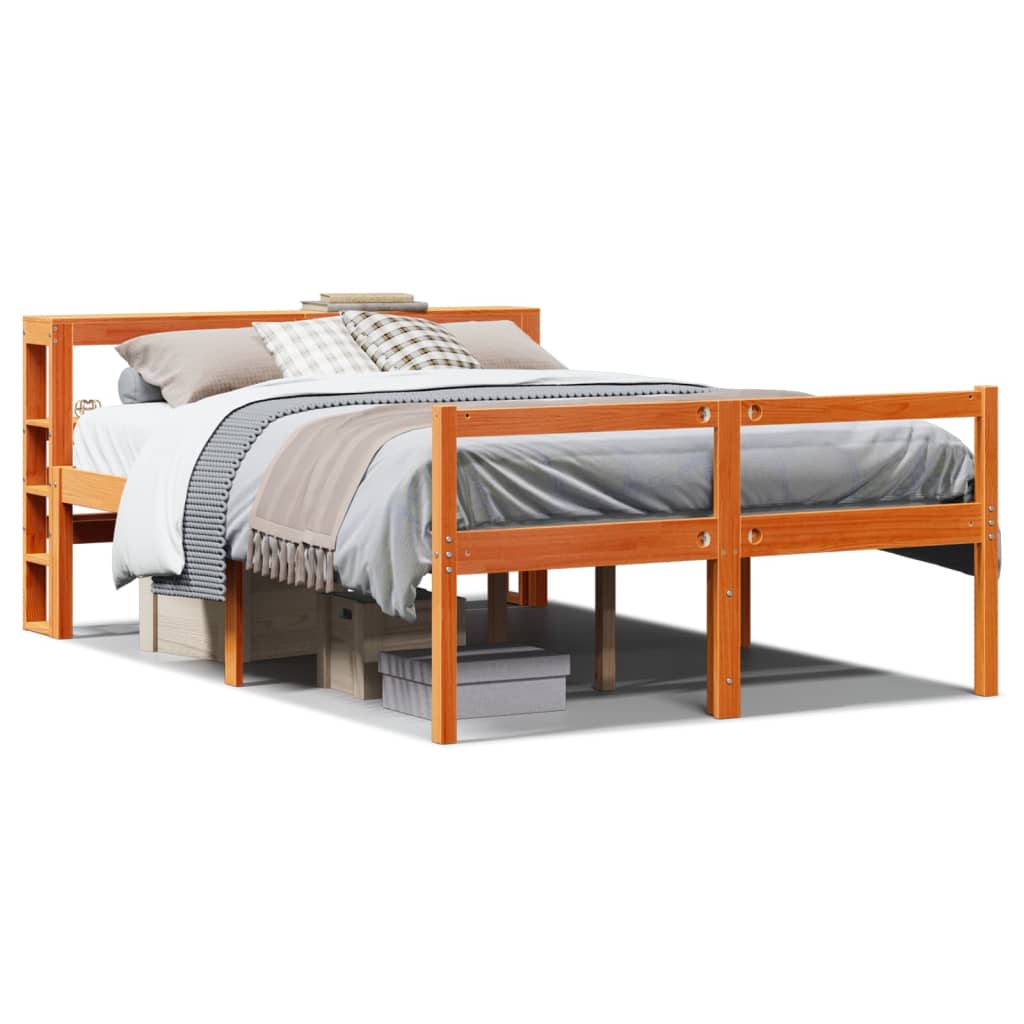 Estrutura cama c/ cabeceira 120x200cm pinho maciço castanho-mel
