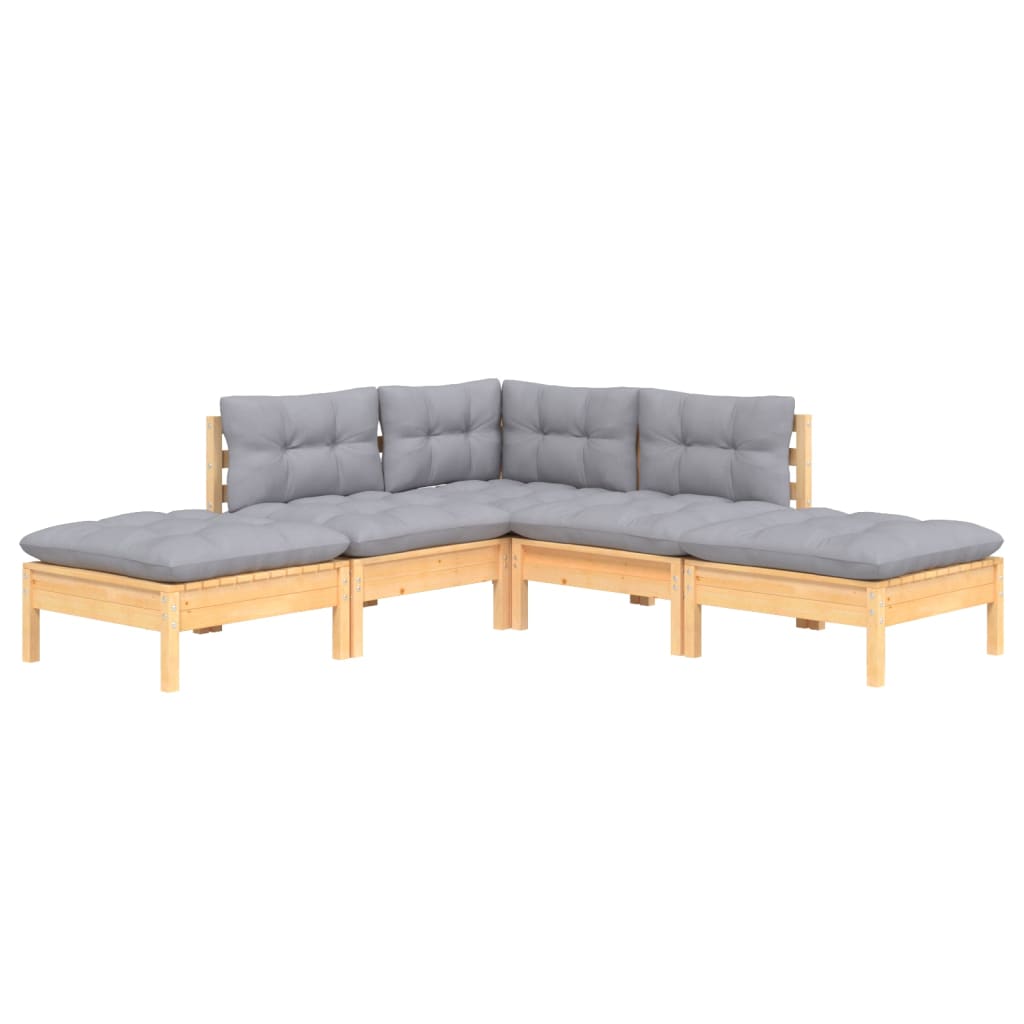 5 Pcs conjunto lounge de jardim c/ almofadões cinza pinho