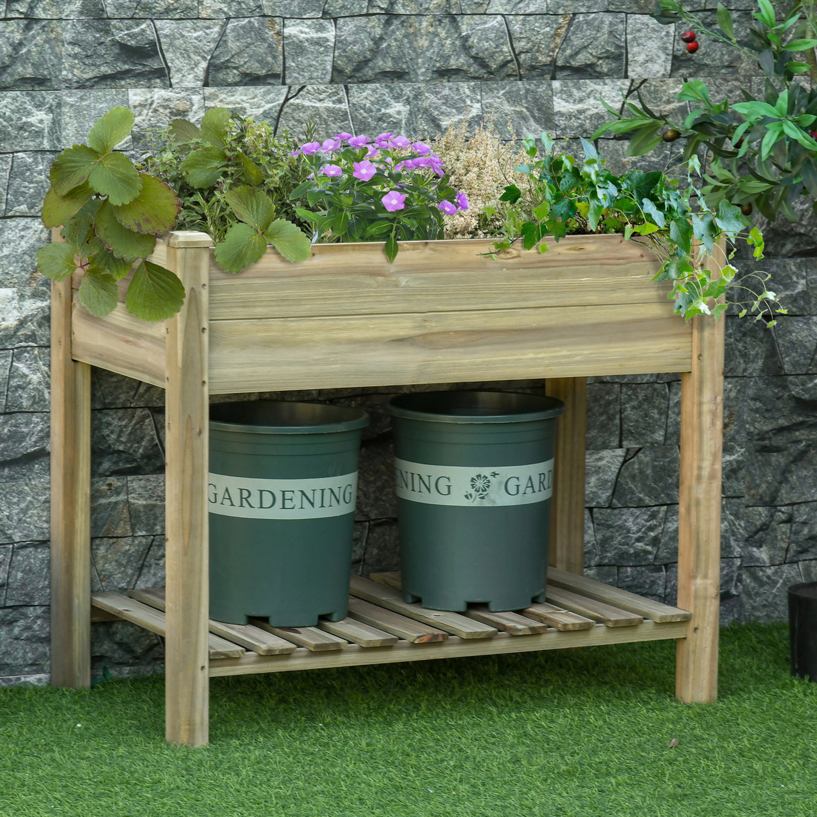 Horta Urbana de Madeira com Prateleira Mesa de Cultivo Retangular com Orifícios de Drenagem para Cultivos Plantas Jardim Terraço