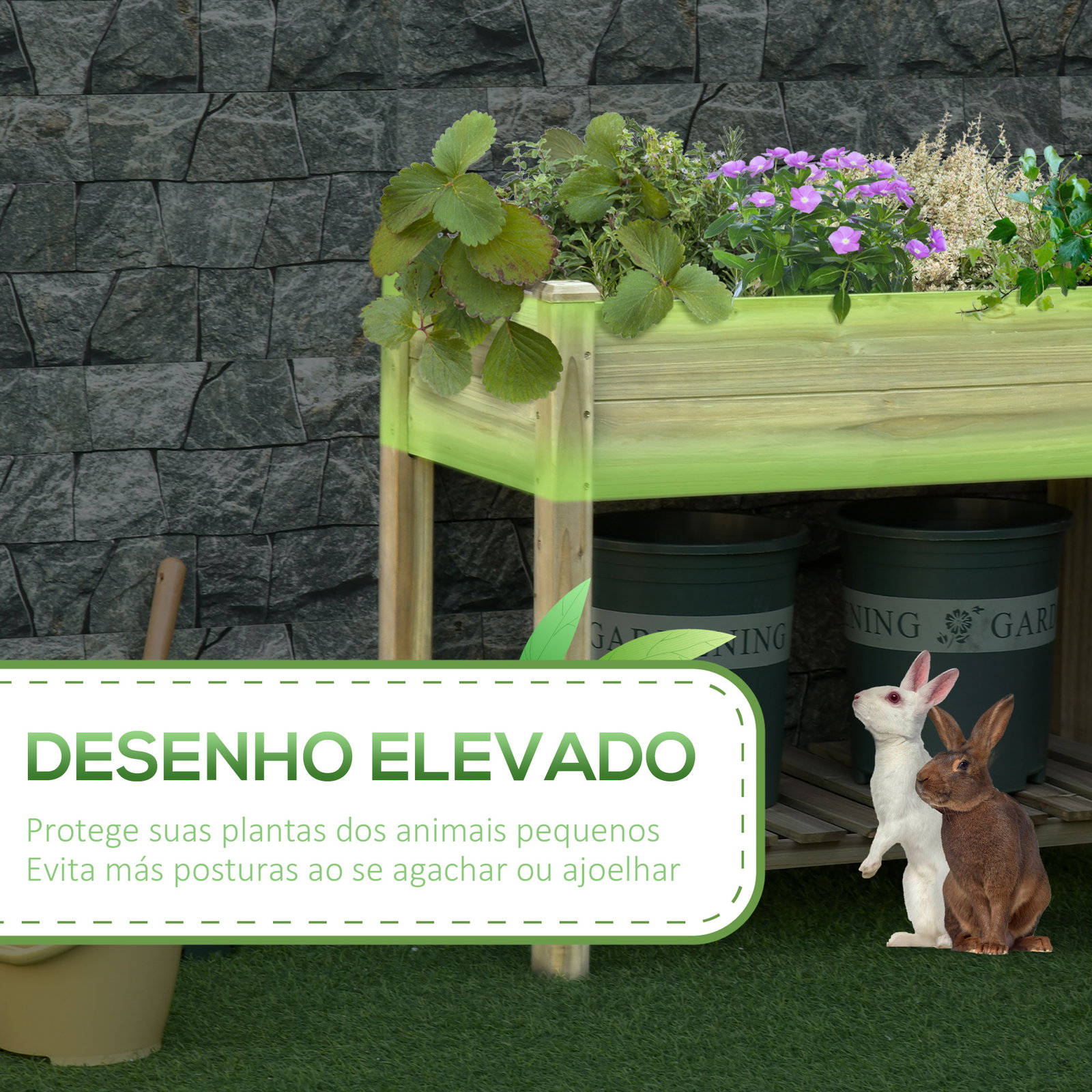 Horta Urbana de Madeira com Prateleira Mesa de Cultivo Retangular com Orifícios de Drenagem para Cultivos Plantas Jardim Terraço