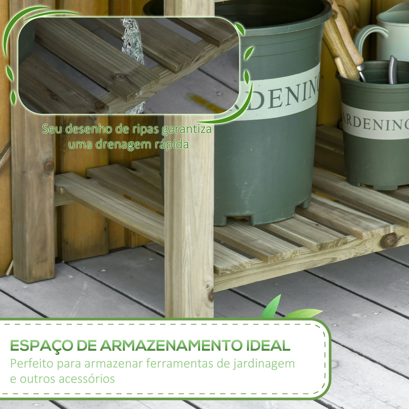 Horta Urbana de Madeira com Prateleira Mesa de Cultivo Retangular com Orifícios de Drenagem para Cultivos Plantas Jardim Terraço