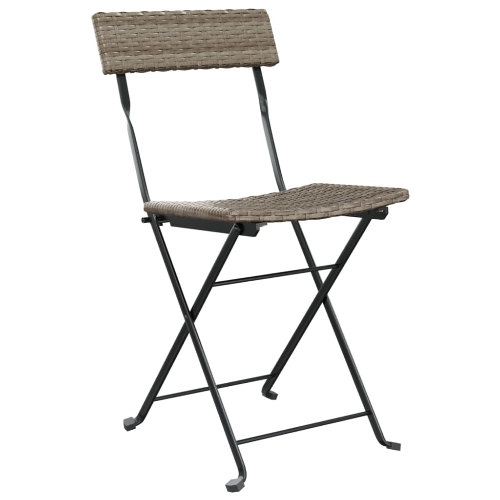 3 Pcs conjunto de bistrô dobrável vime PE cinzento