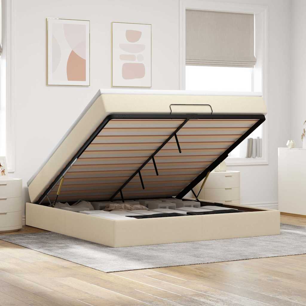 Estrutura de cama otomana com creme de colchão 180x200cm tecido