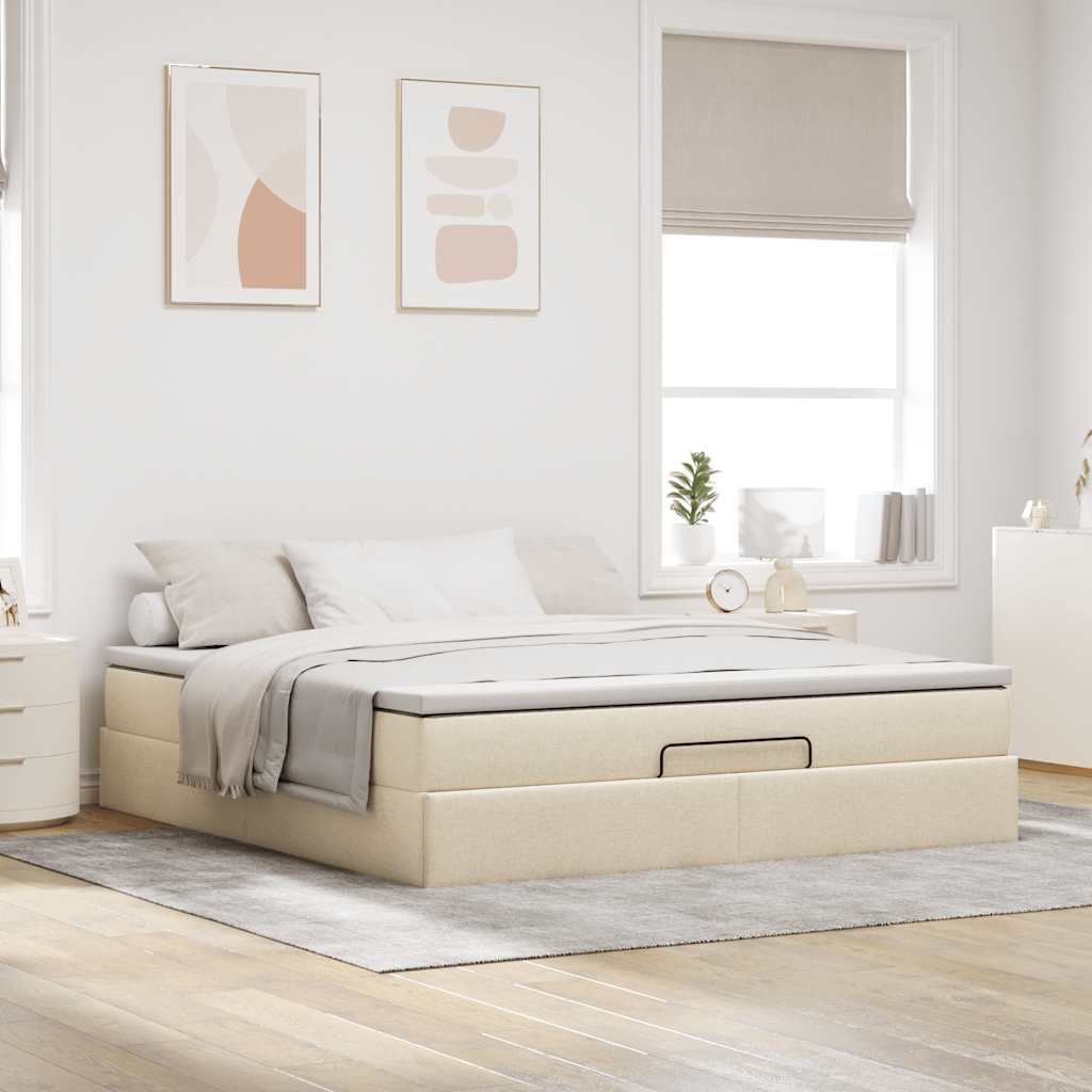 Estrutura de cama otomana com creme de colchão 180x200cm tecido