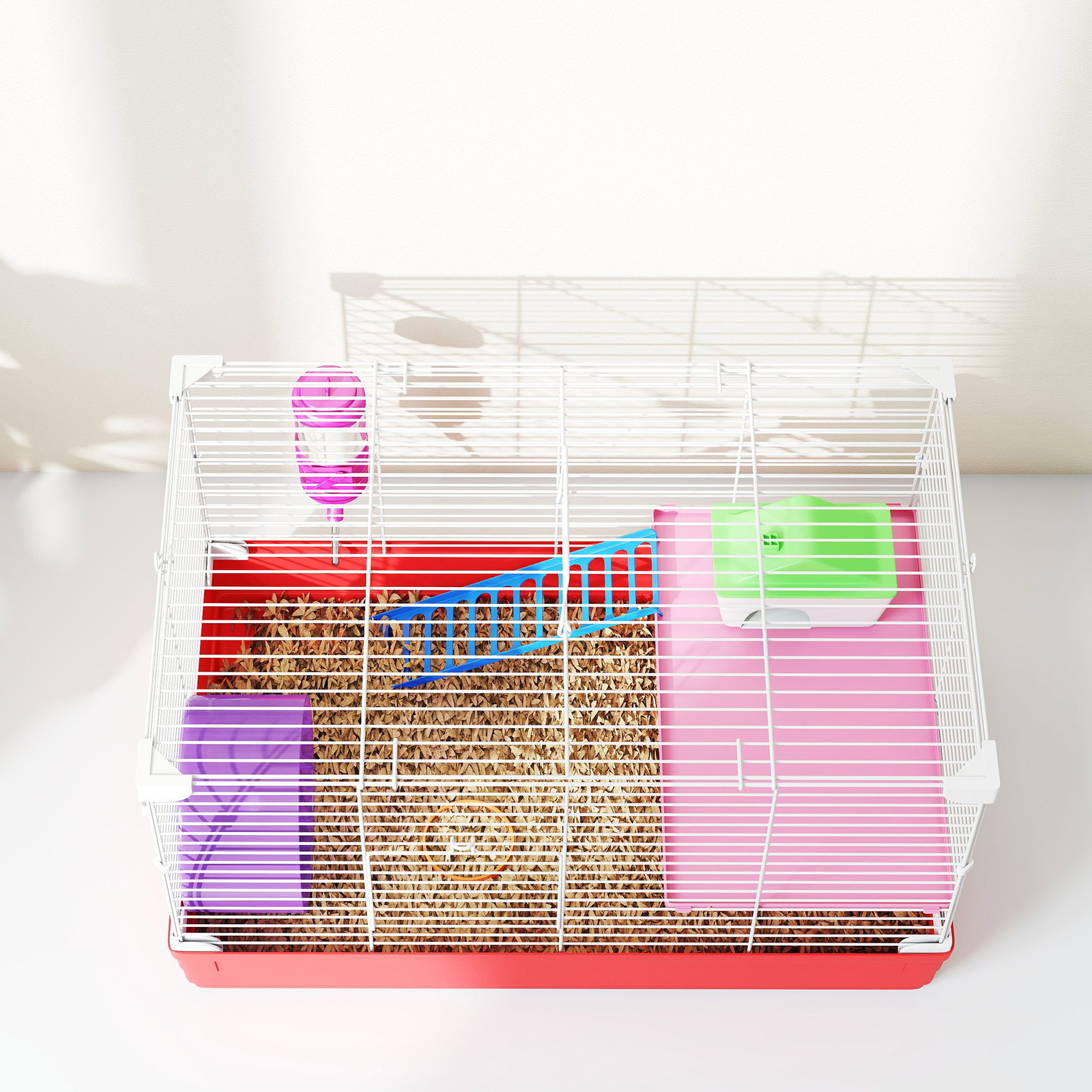 Gaiola para hamster com comedouro bebedouro rampa ropa de exercício para pequenos animais 47x30x27cm branco e vermelho