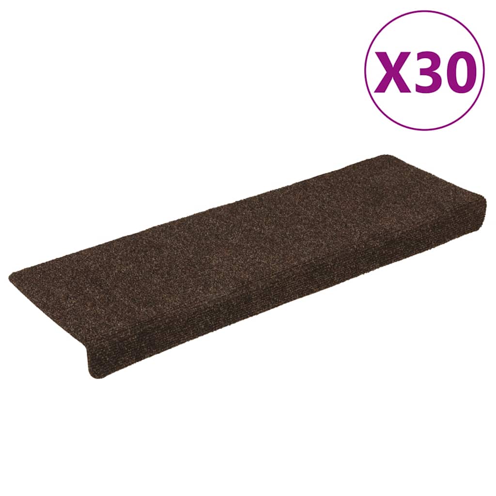 Tapetes de escada autoadesivos 30 peças 65x21x4 cm marrom com borda retangular