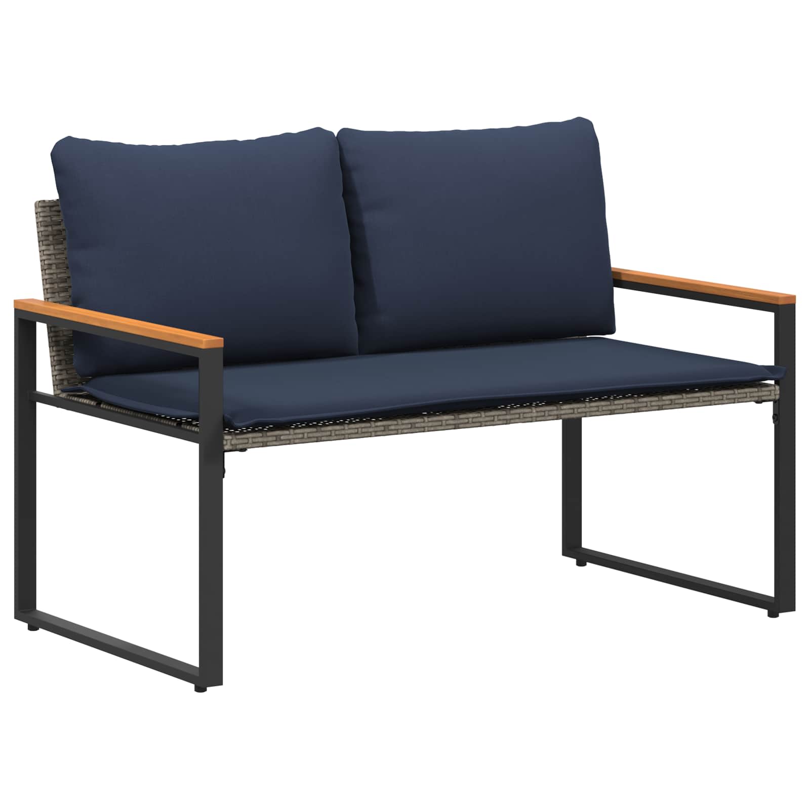 Banco com almofada cinza e azul marinho 115 x 65 x 72 cm vime