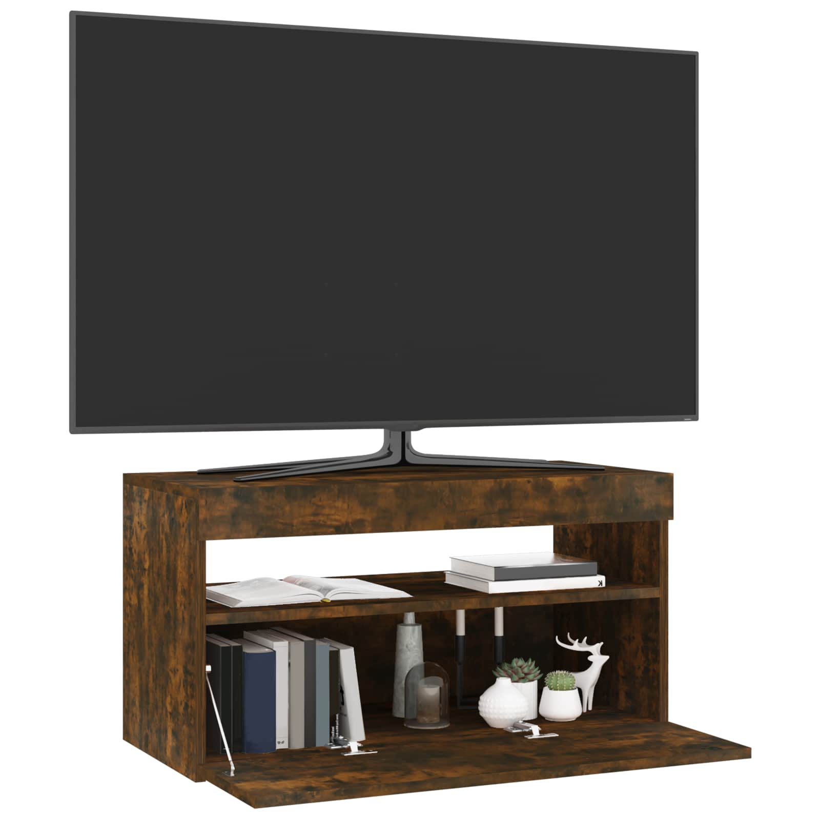 Móvel de TV com luzes LED 75x35x40 cm carvalho fumado