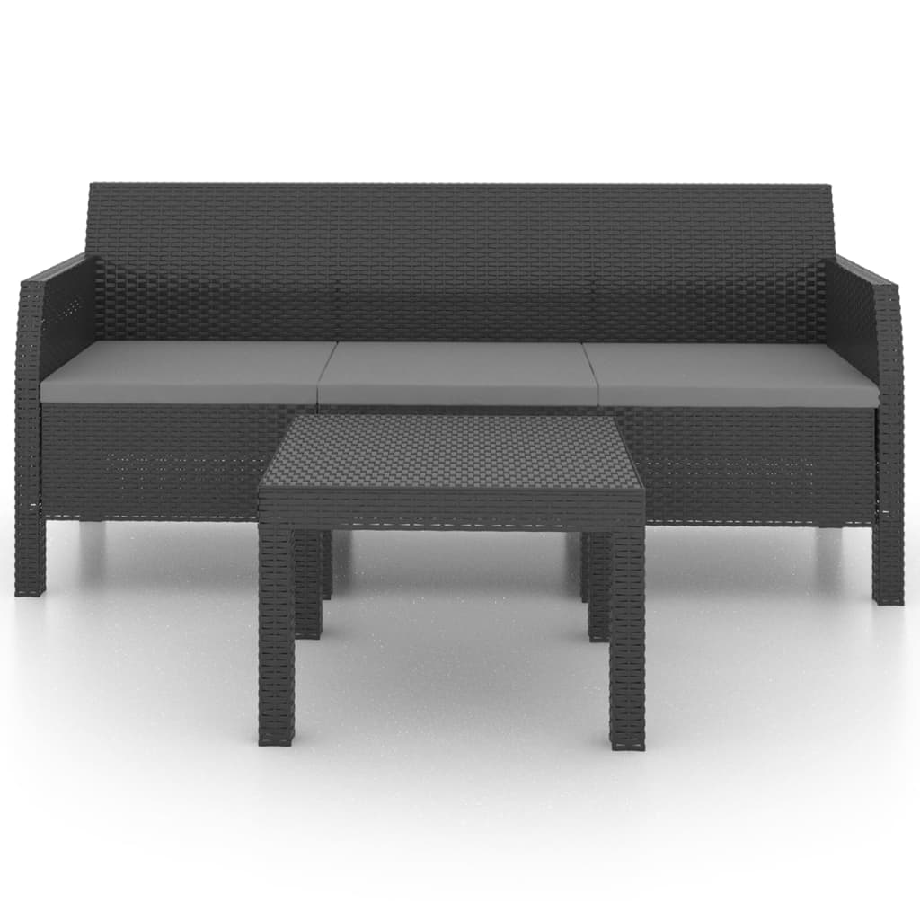 2 Pcs conjunto lounge jardim com almofadões vime PP antracite