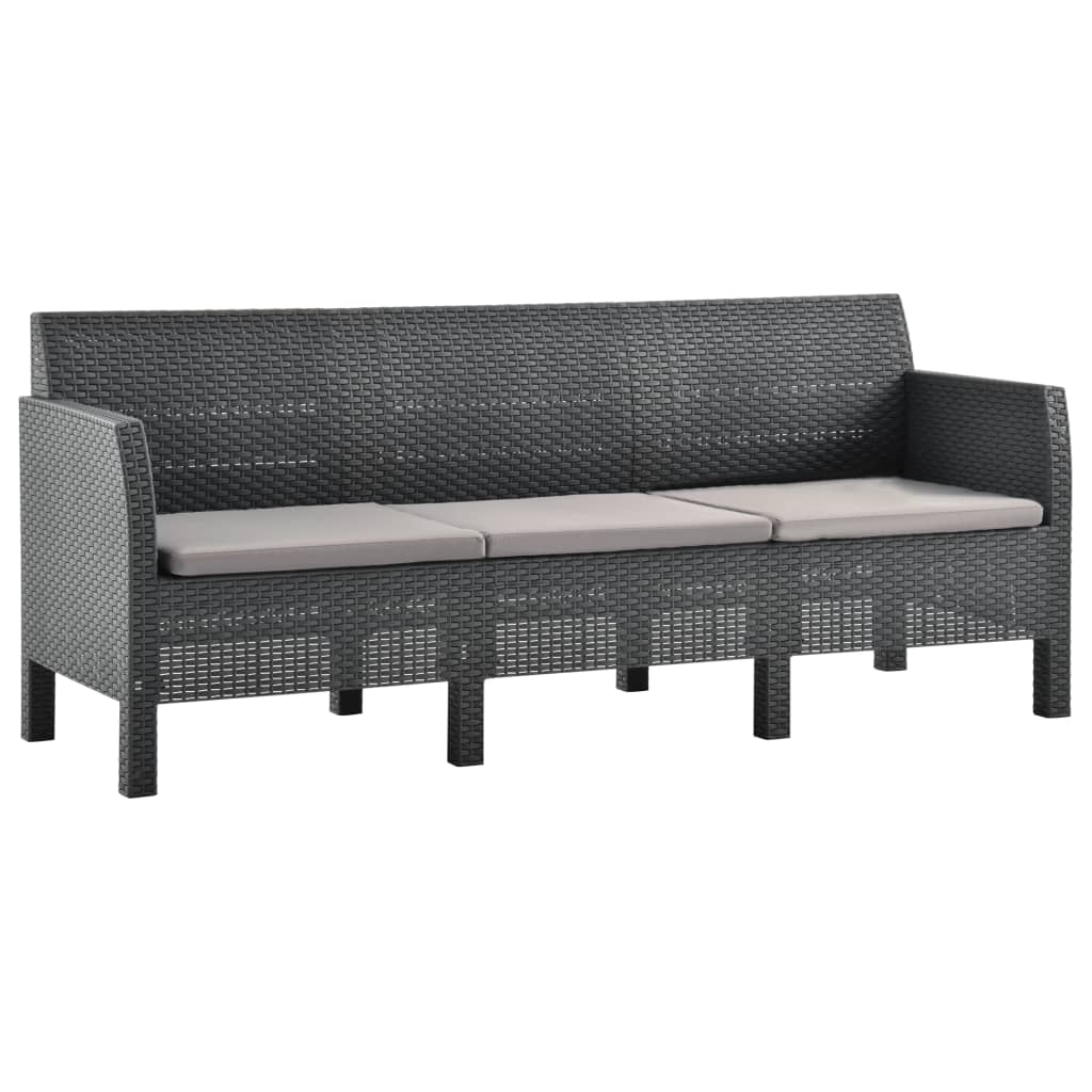 2 Pcs conjunto lounge jardim com almofadões vime PP antracite