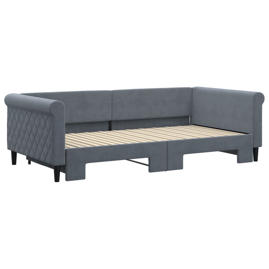 Sofá-cama com gavetão 100x200 cm veludo cinzento-escuro