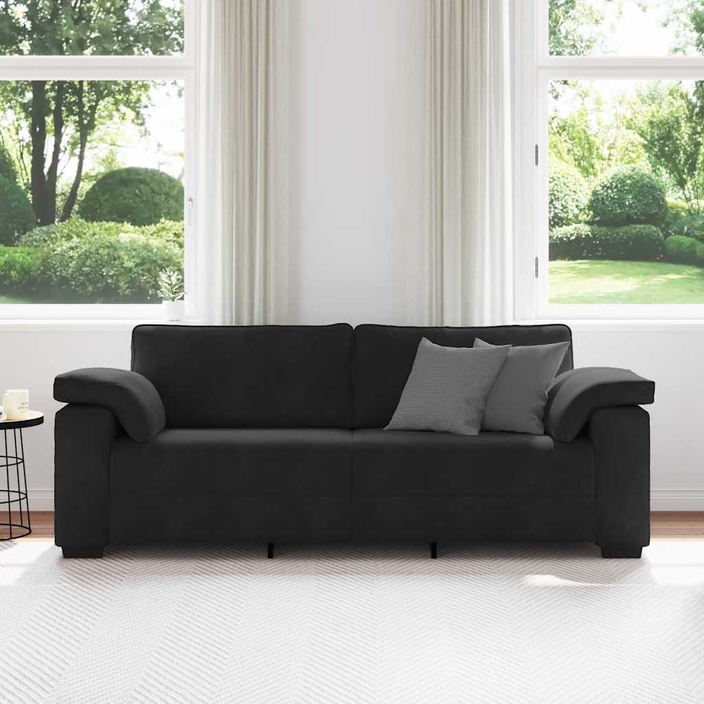 Sofá de 3 lugares 220x77x82 cm veludo preto
