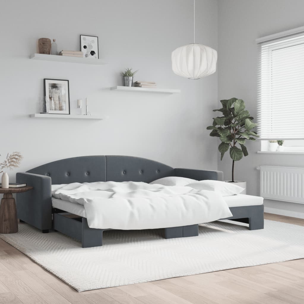 Sofá-cama com gavetão 90x190 cm veludo cinzento-escuro