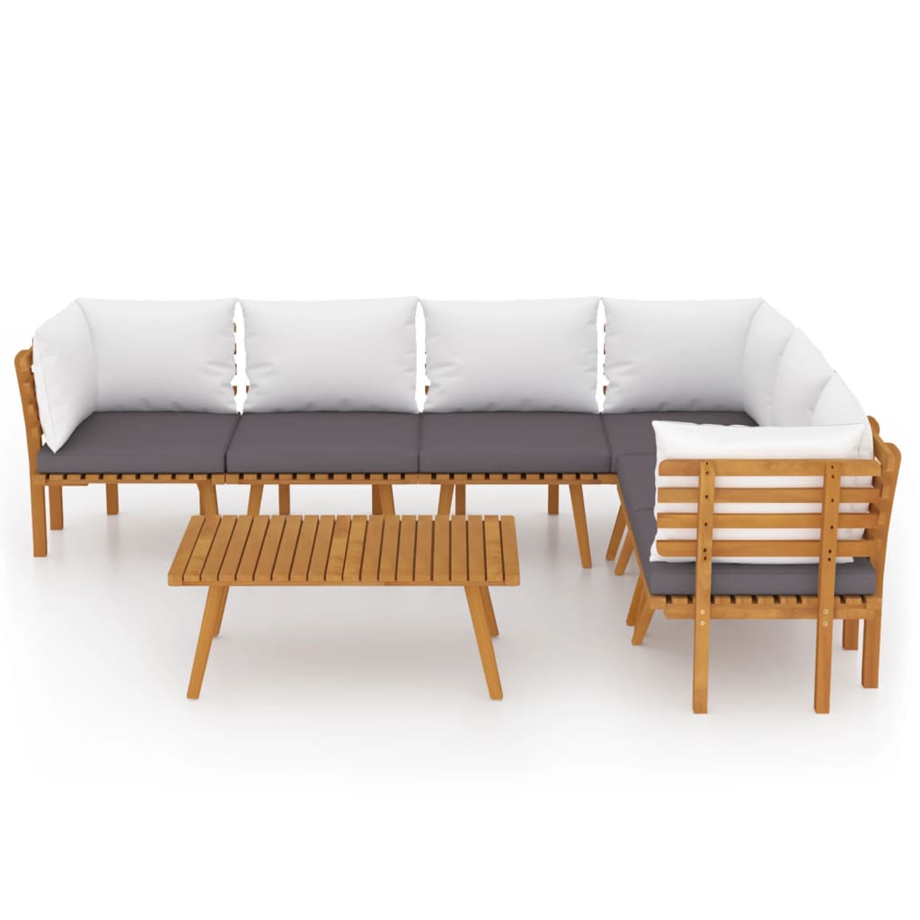 7 Pcs conjunto lounge de jardim com almofadões acácia maciça