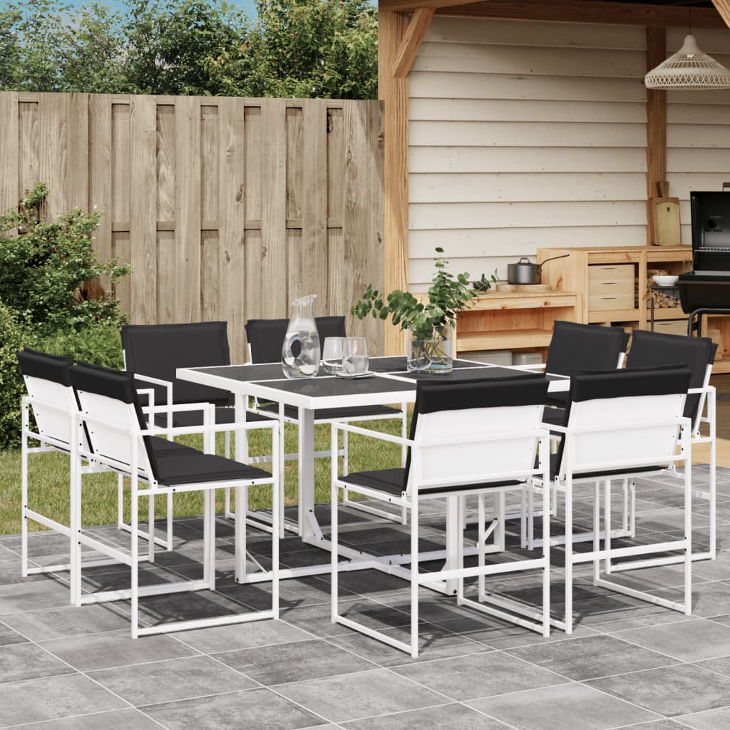 9 Pcs conj. de jantar p/ jardim c/ almofadões textilene branco