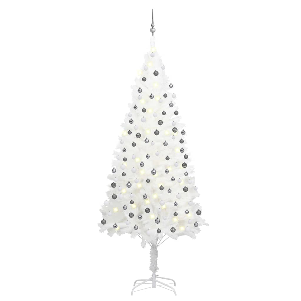 Árvore natal artificial pré-iluminada c/ bolas branco