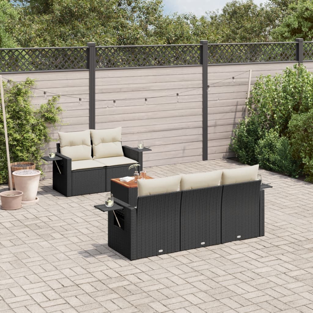 6 Pcs conjunto sofás de jardim c/ almofadões vime PE preto