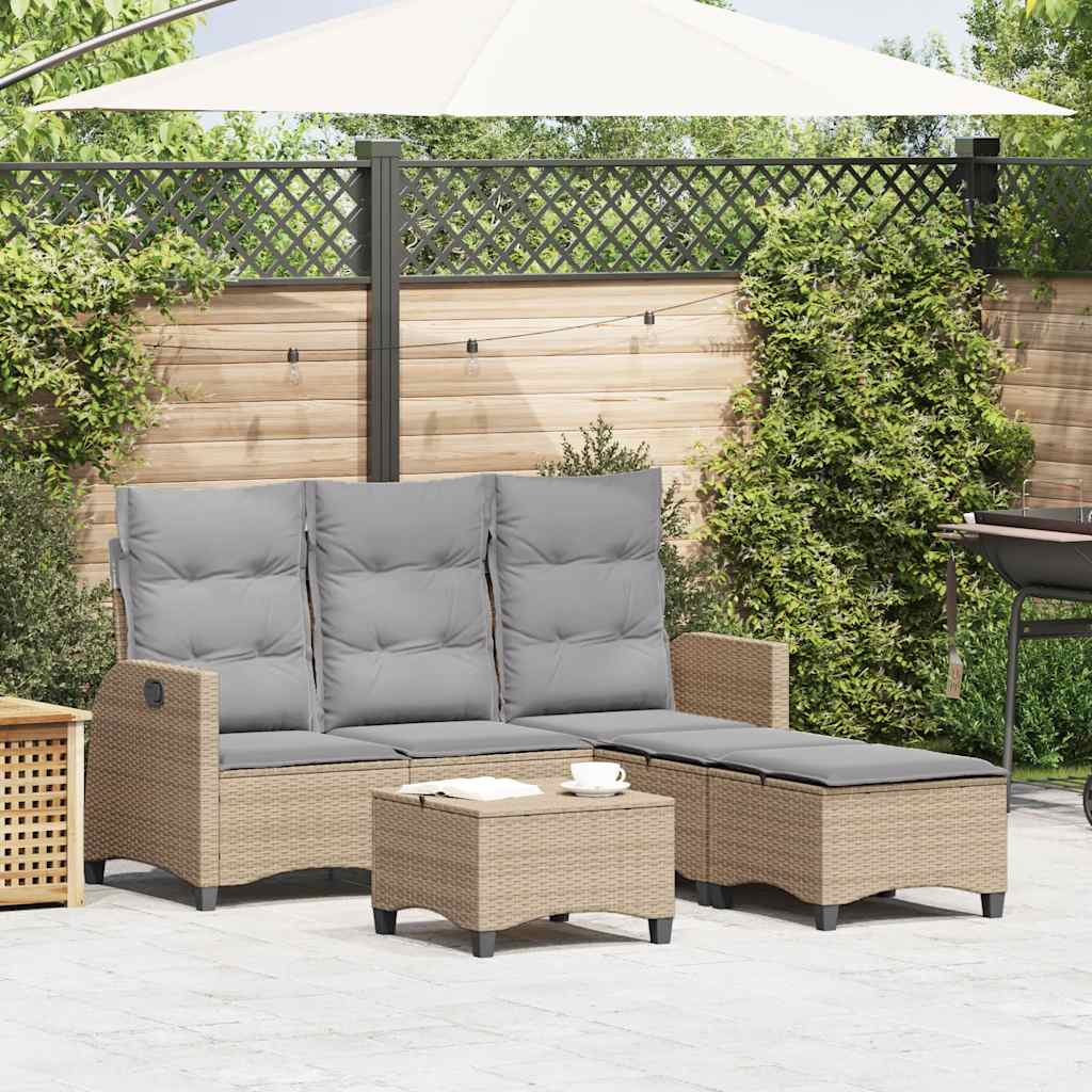 3 Pcs conjunto sofás de jardim com almofadões em l vime PE bege