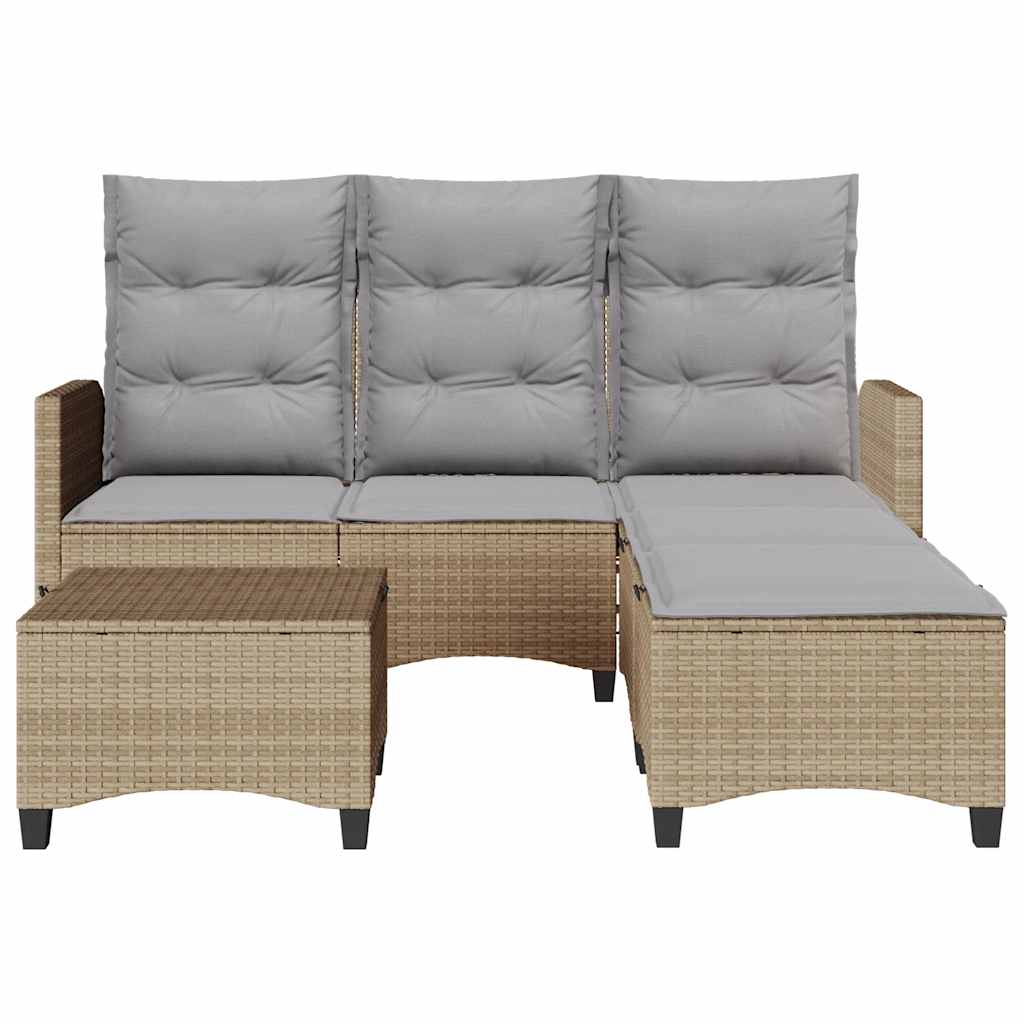 3 Pcs conjunto sofás de jardim com almofadões em l vime PE bege