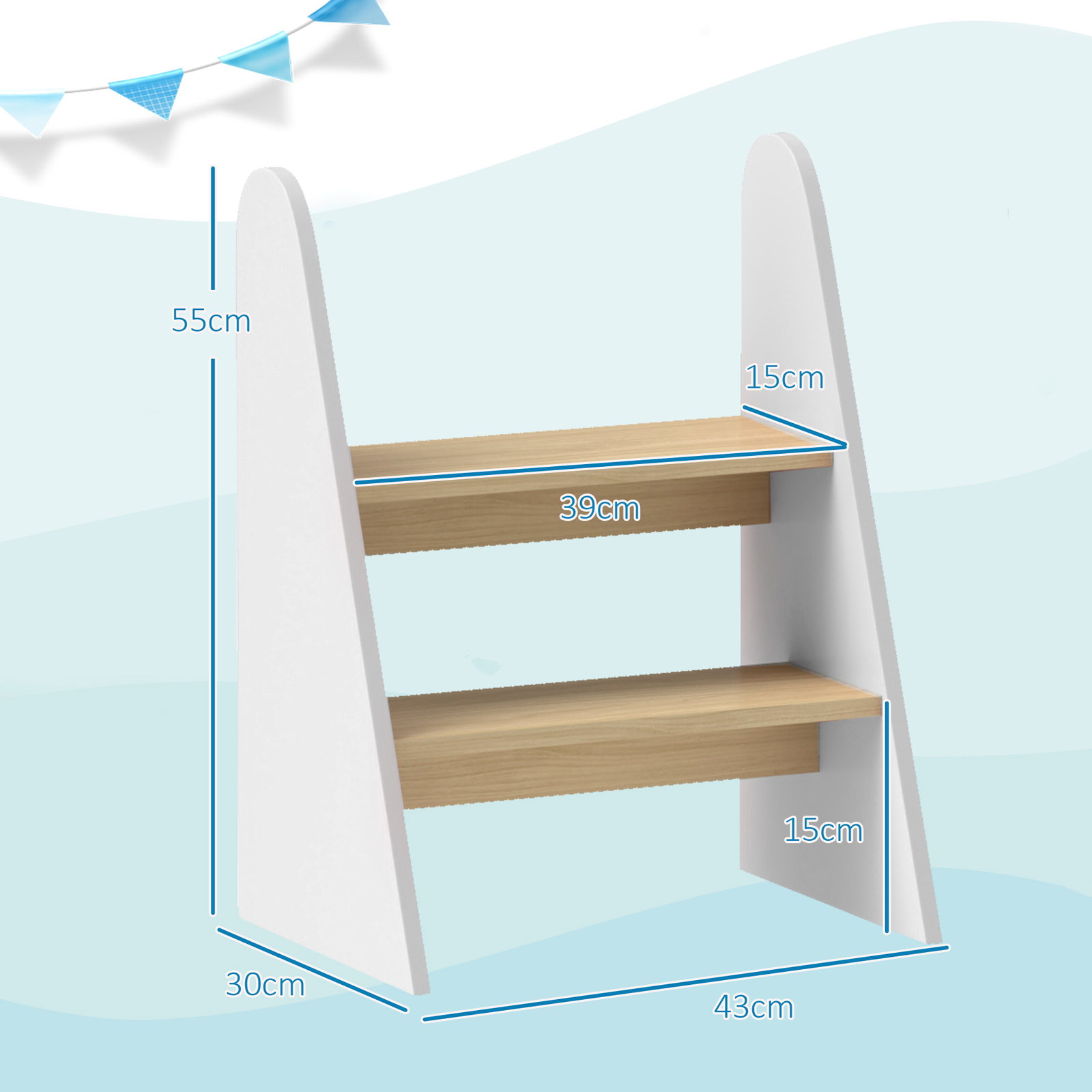 Banco para crianças de 2 degraus torre de aprendizagem escada para crianças acima de 3 anos para casa de banho cozinha 43x30x55 cm branco