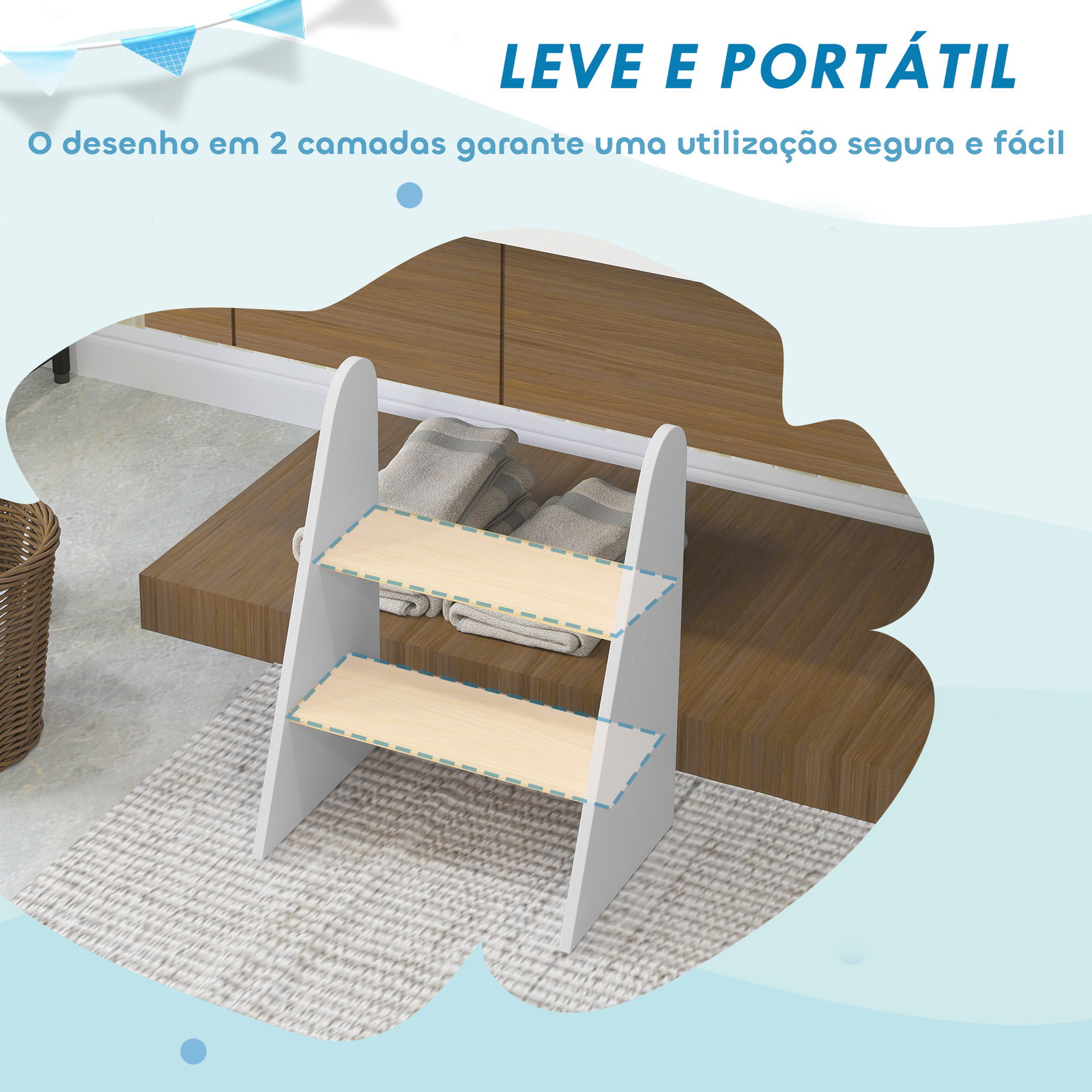Banco para crianças de 2 degraus torre de aprendizagem escada para crianças acima de 3 anos para casa de banho cozinha 43x30x55 cm branco