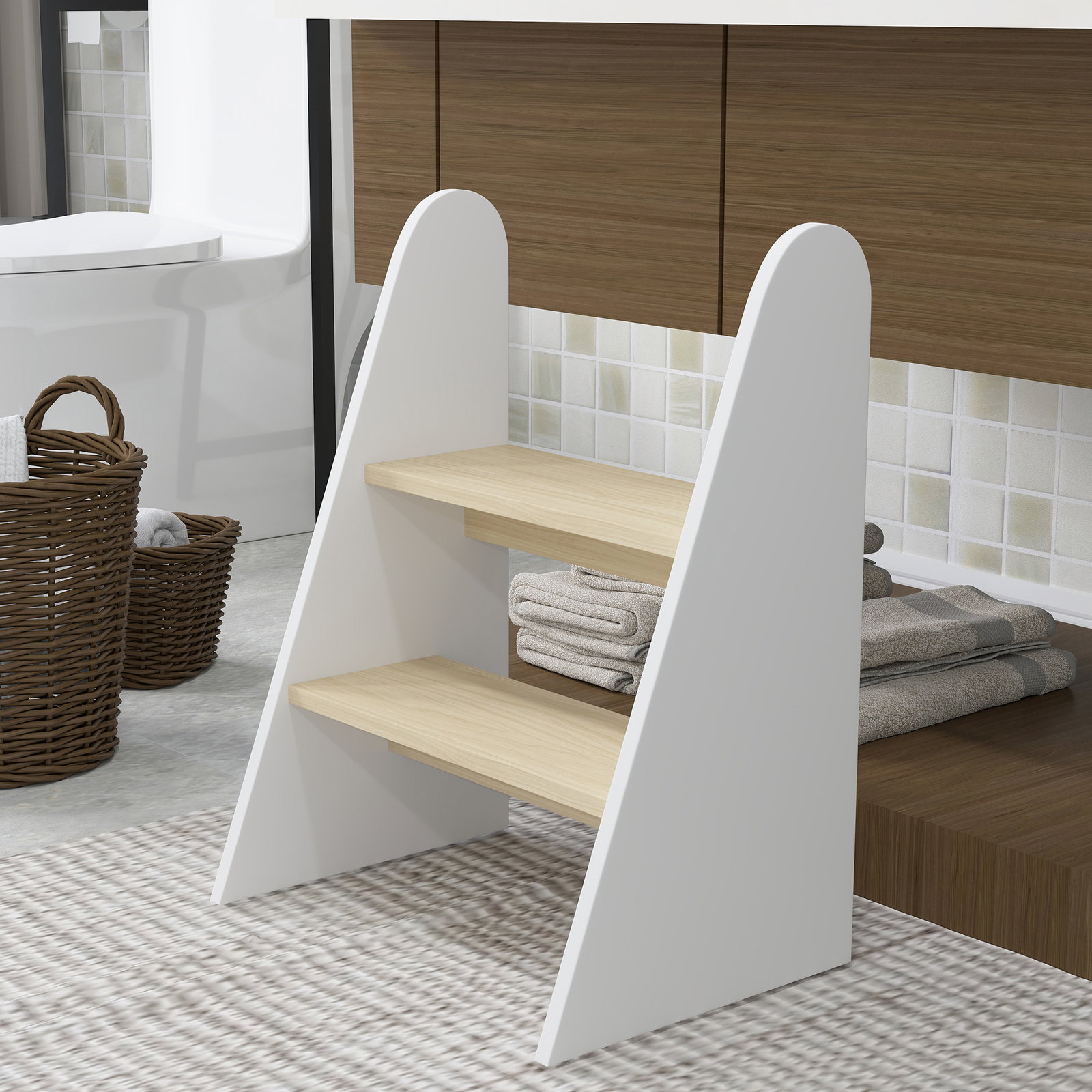 Banco para crianças de 2 degraus torre de aprendizagem escada para crianças acima de 3 anos para casa de banho cozinha 43x30x55 cm branco
