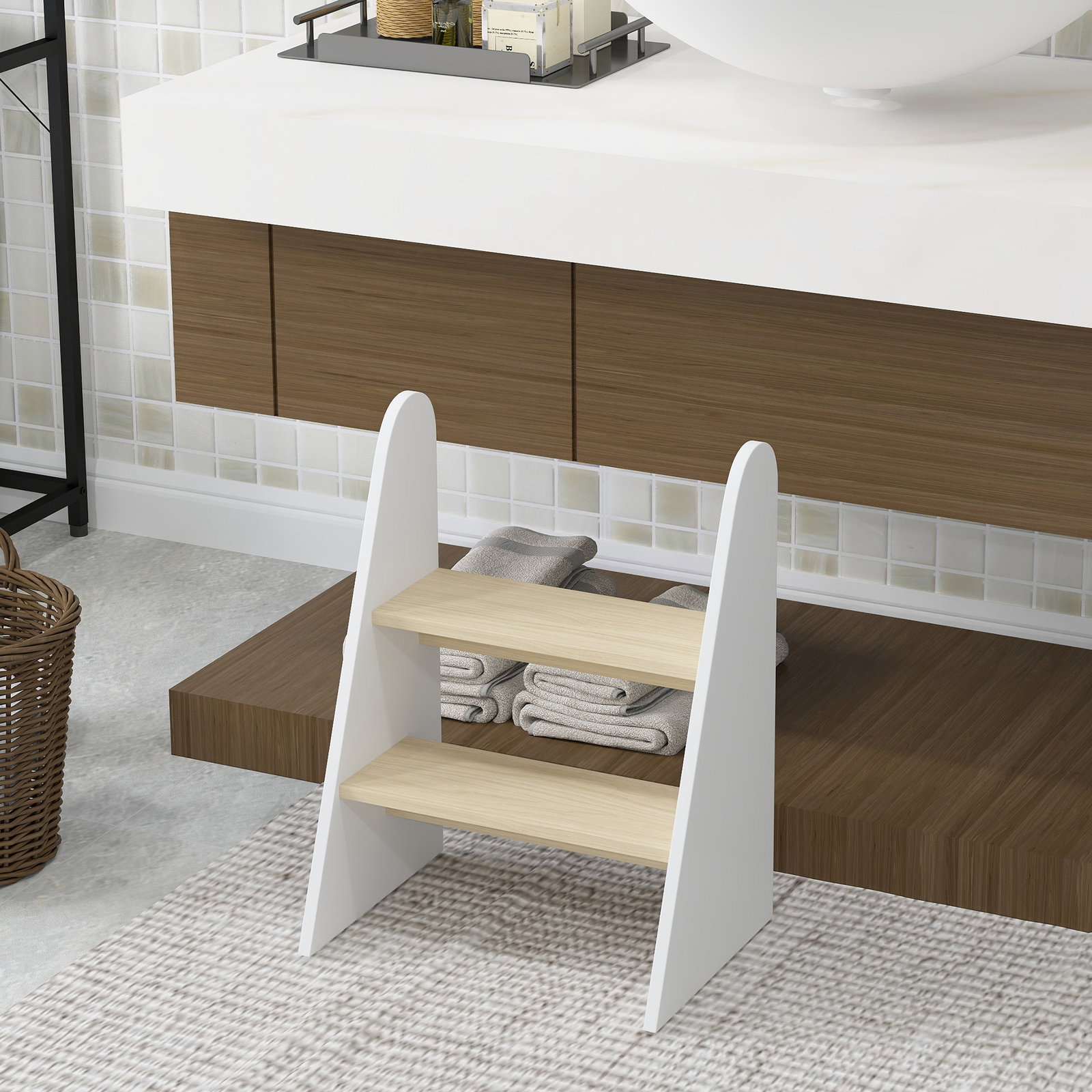 Banco para crianças de 2 degraus torre de aprendizagem escada para crianças acima de 3 anos para casa de banho cozinha 43x30x55 cm branco