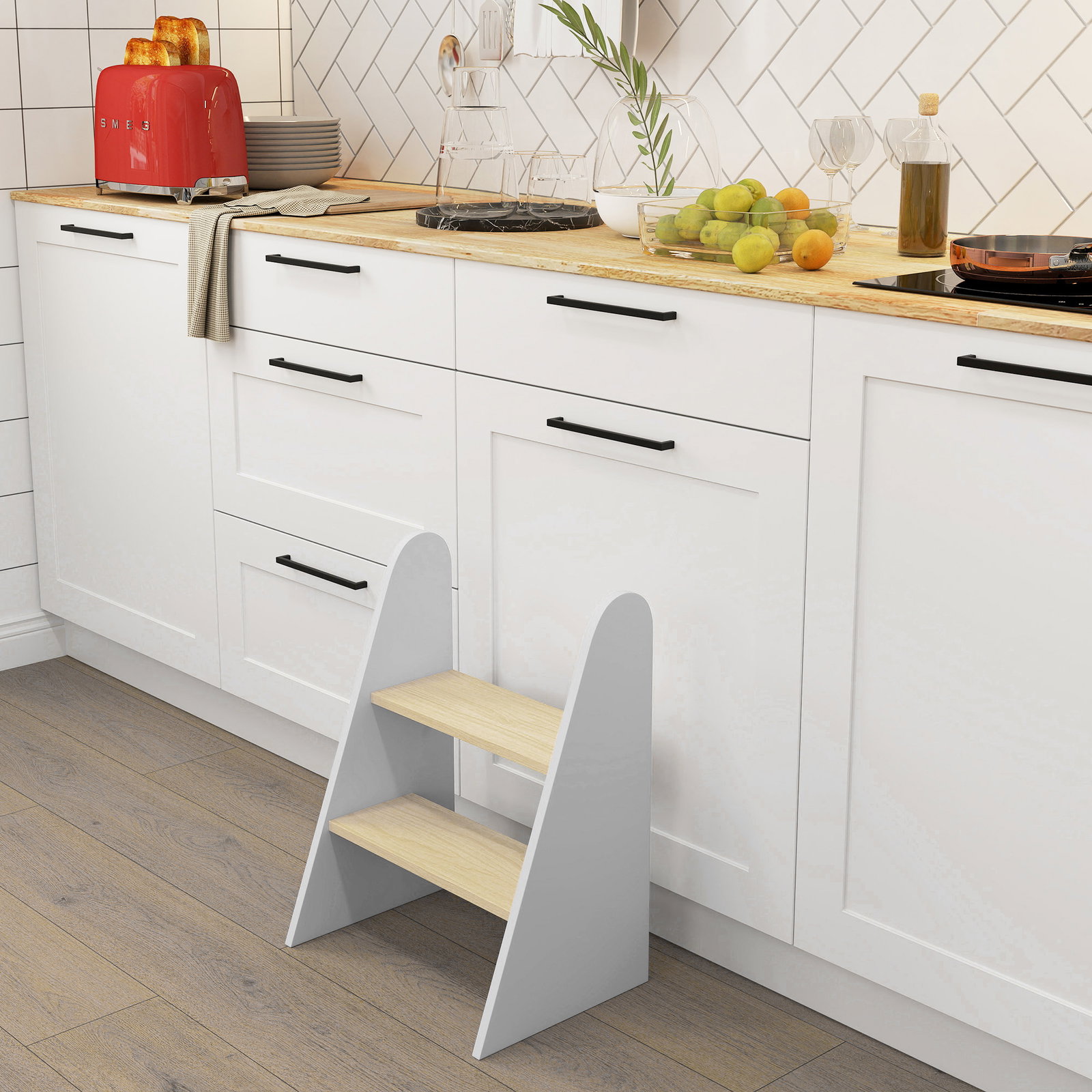 Banco para crianças de 2 degraus torre de aprendizagem escada para crianças acima de 3 anos para casa de banho cozinha 43x30x55 cm branco