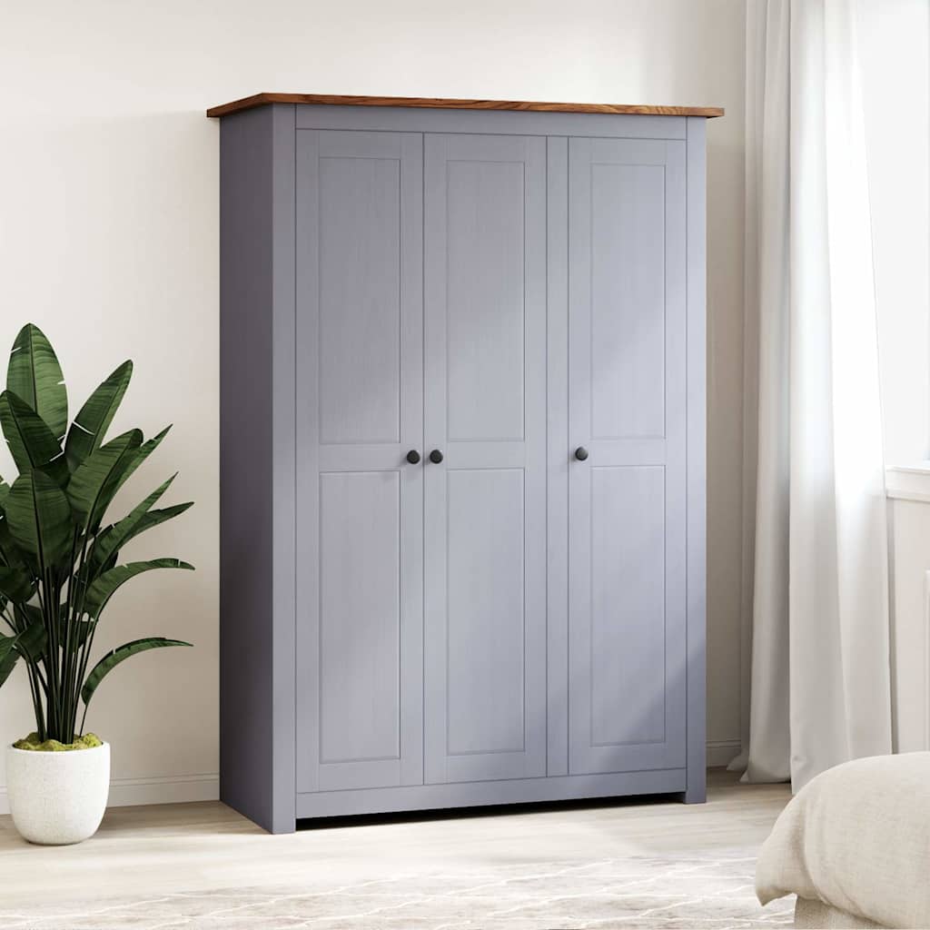 Roupeiro com 3 portas cinzento 118x50x171,5 cm pinho panamá