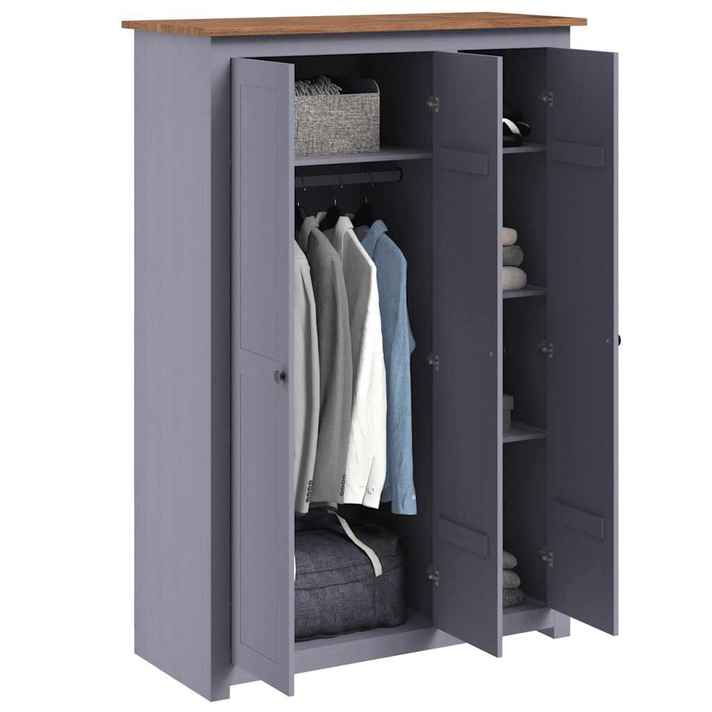 Roupeiro com 3 portas cinzento 118x50x171,5 cm pinho panamá