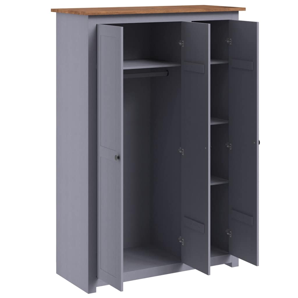 Roupeiro com 3 portas cinzento 118x50x171,5 cm pinho panamá