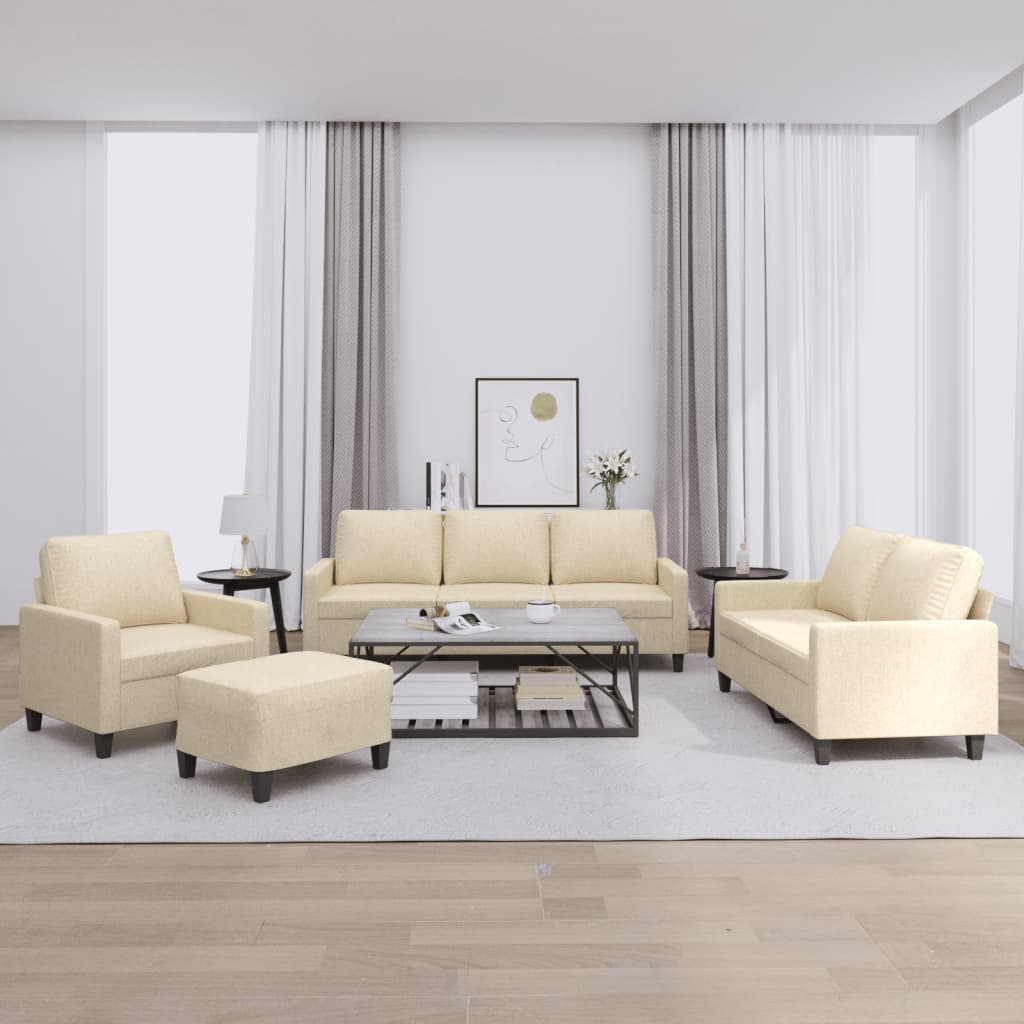 4 Pcs conjunto de sofás com almofadões tecido cor creme