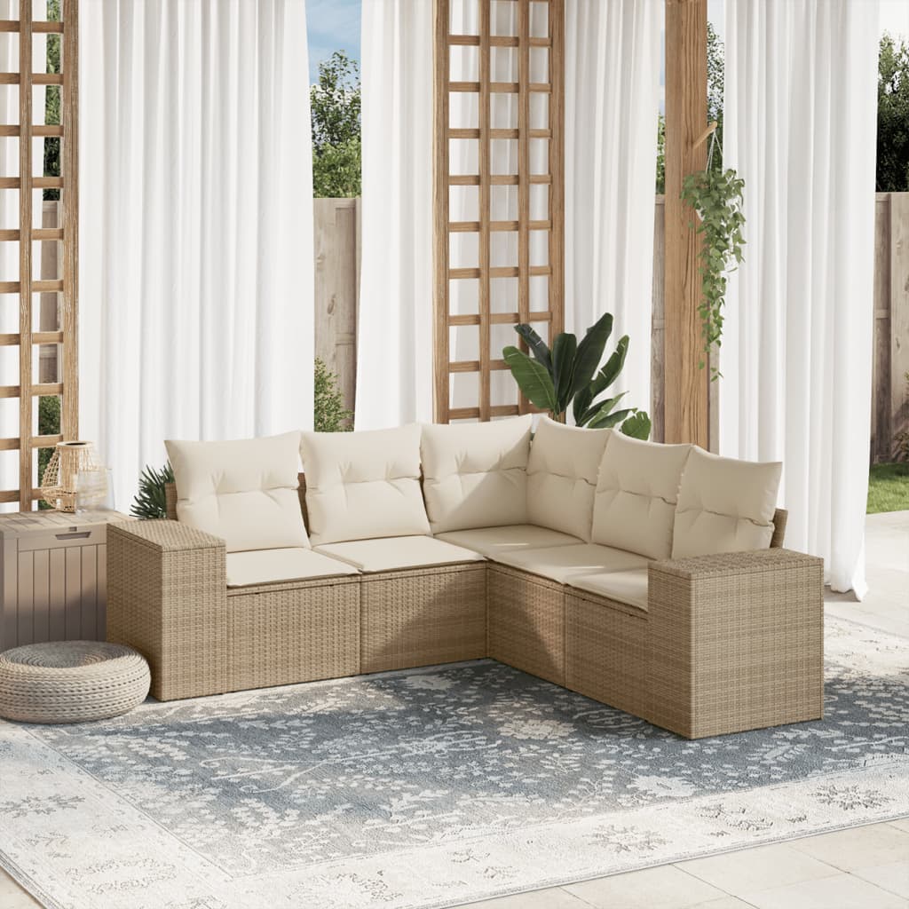 5 Pcs conjunto de sofás p/ jardim com almofadões vime PE bege