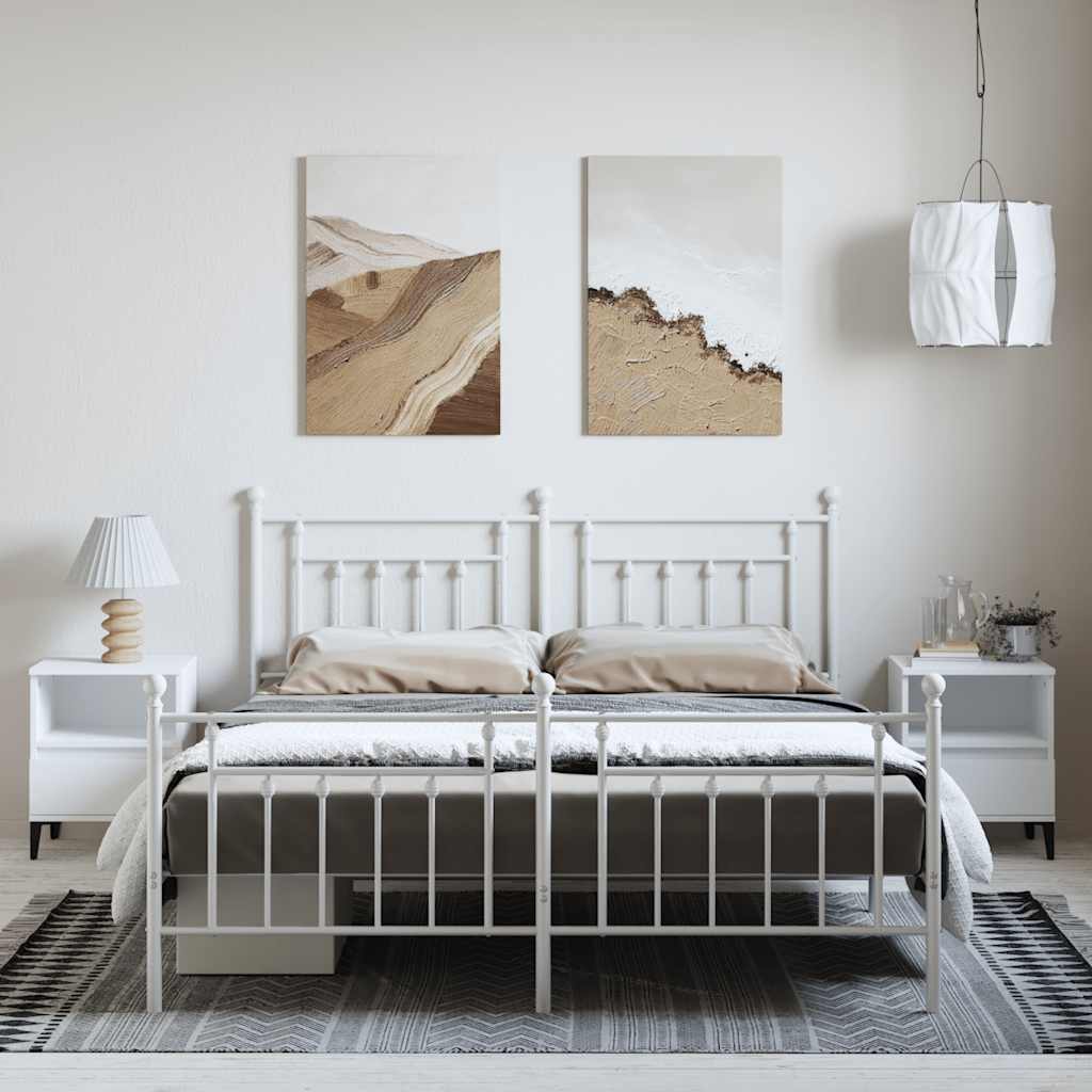 Estrutura de cama com cabeceira e pés 183x213 cm metal branco