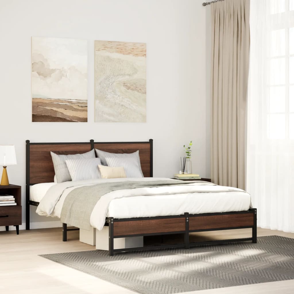 Estrutura de cama sem colchão 140x200cm metal carvalho castanho