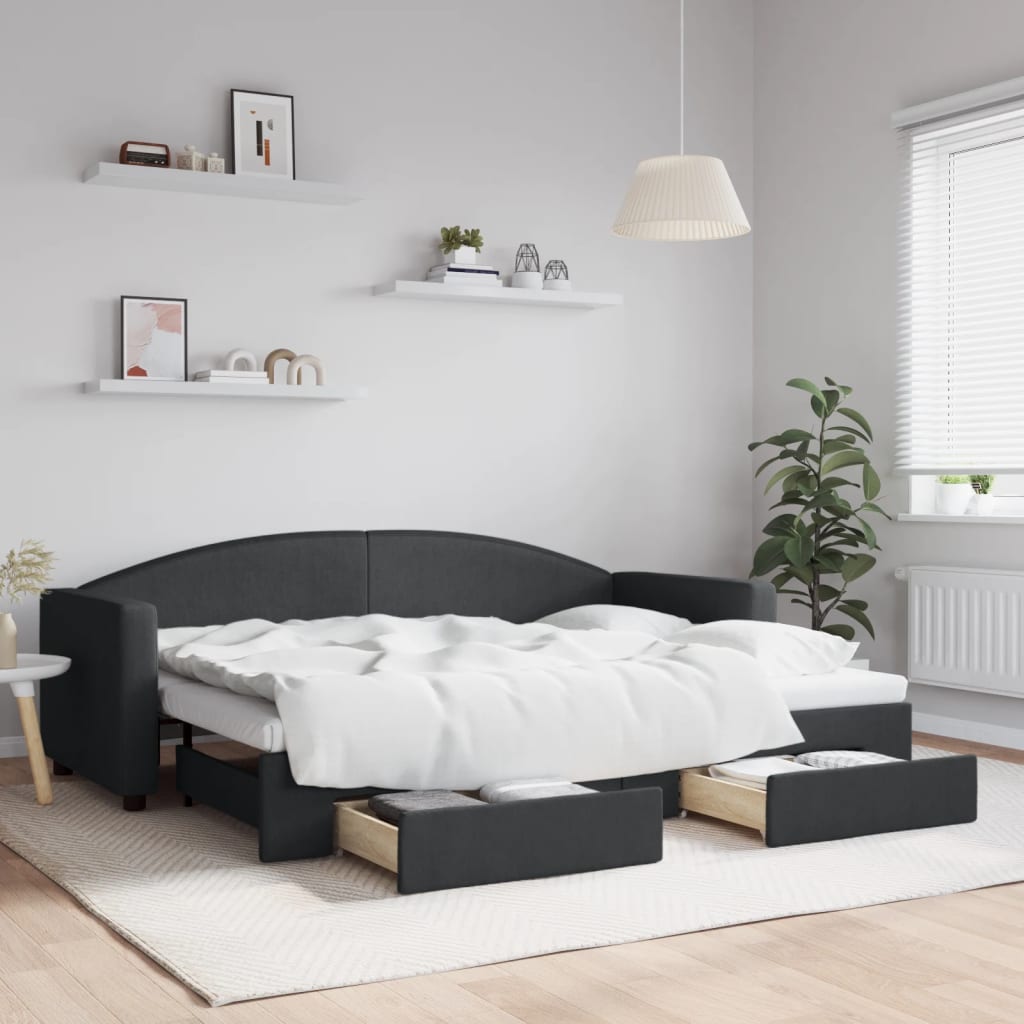 Sofá-cama com gavetão e gavetas 80x200 cm tecido preto