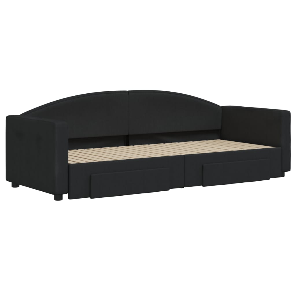 Sofá-cama com gavetão e gavetas 80x200 cm tecido preto