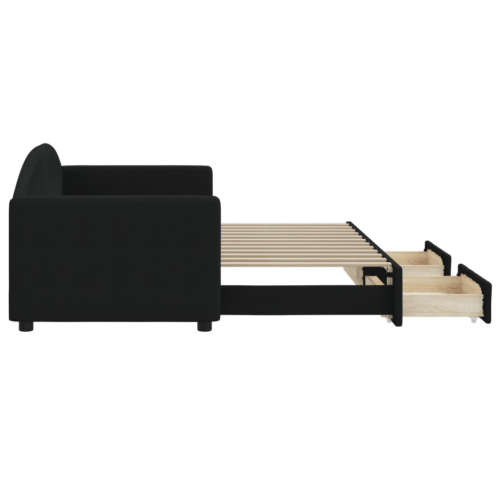 Sofá-cama com gavetão e gavetas 80x200 cm tecido preto