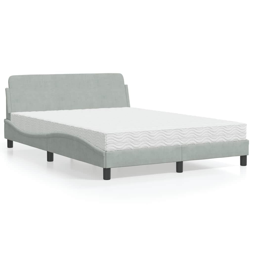 Cama com colchão dover 140x190 cm veludo cinzento-claro