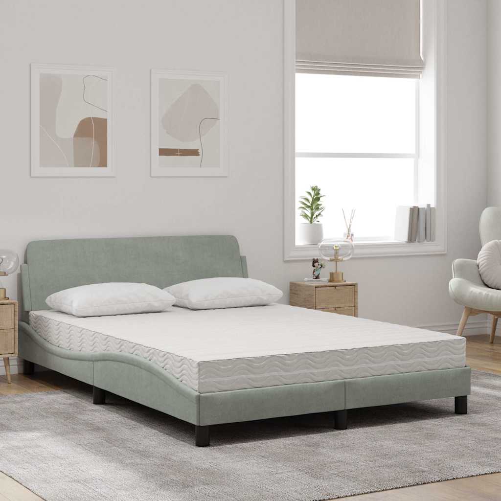 Cama com colchão dover 140x190 cm veludo cinzento-claro