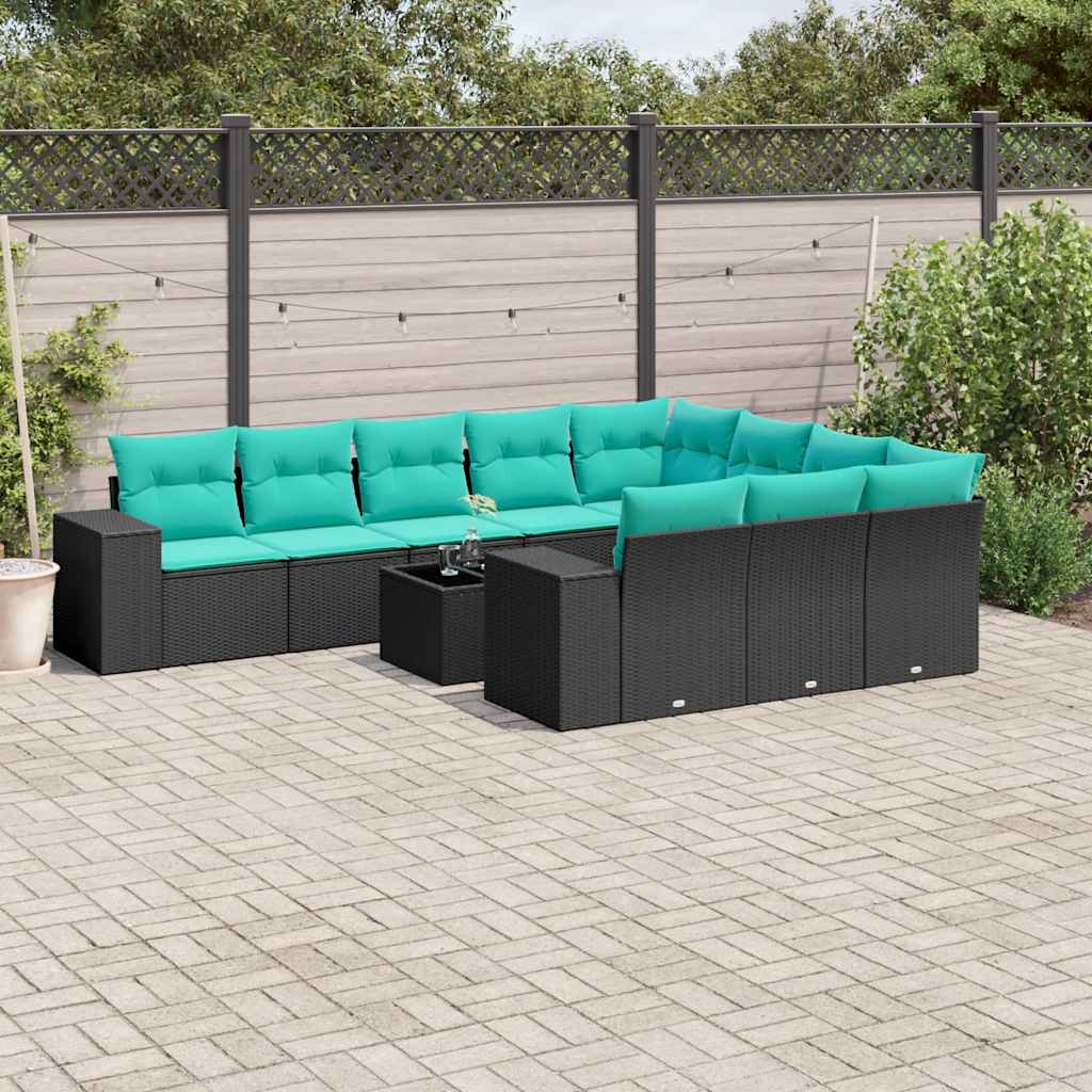 Conjunto de sofá de jardim com 11 peças e almofadas em rattan sintético preto