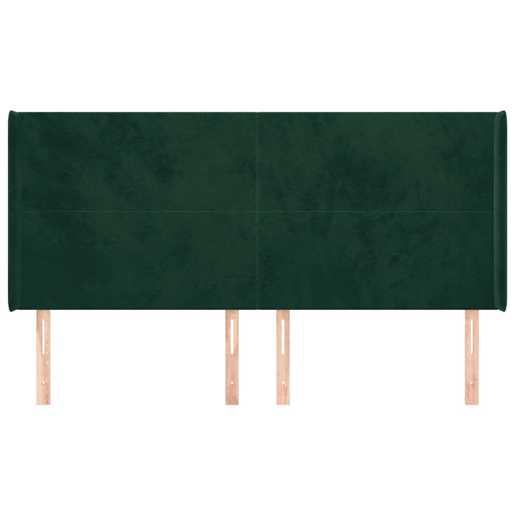 Cabeceira cama c/ abas veludo 203x16x118/128 cm verde-escuro