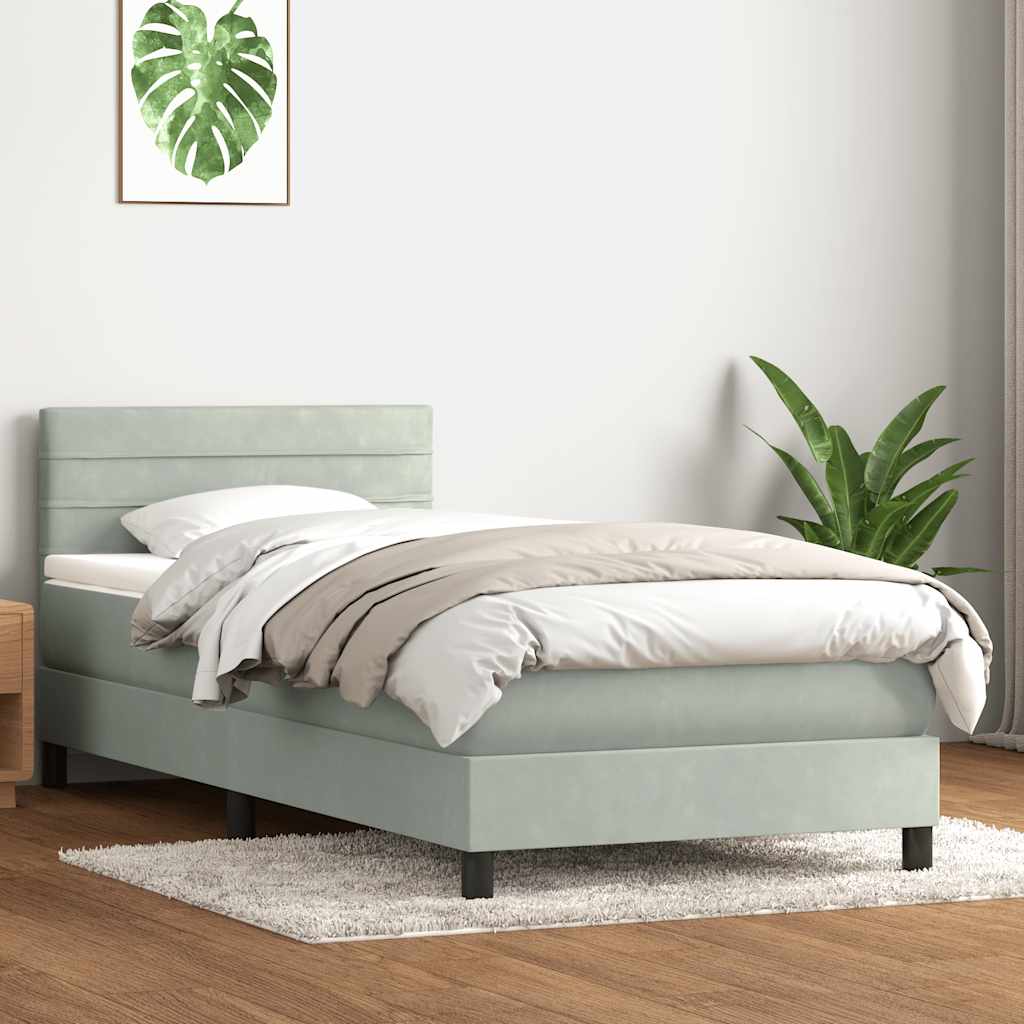 Cama com molas/colchão cinzento-claro 80x210 cm veludo