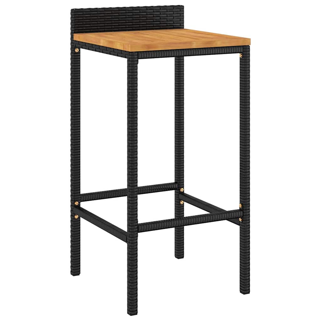 5 Pcs conjunto de bar p/ jardim vime PE/acácia maciça preto