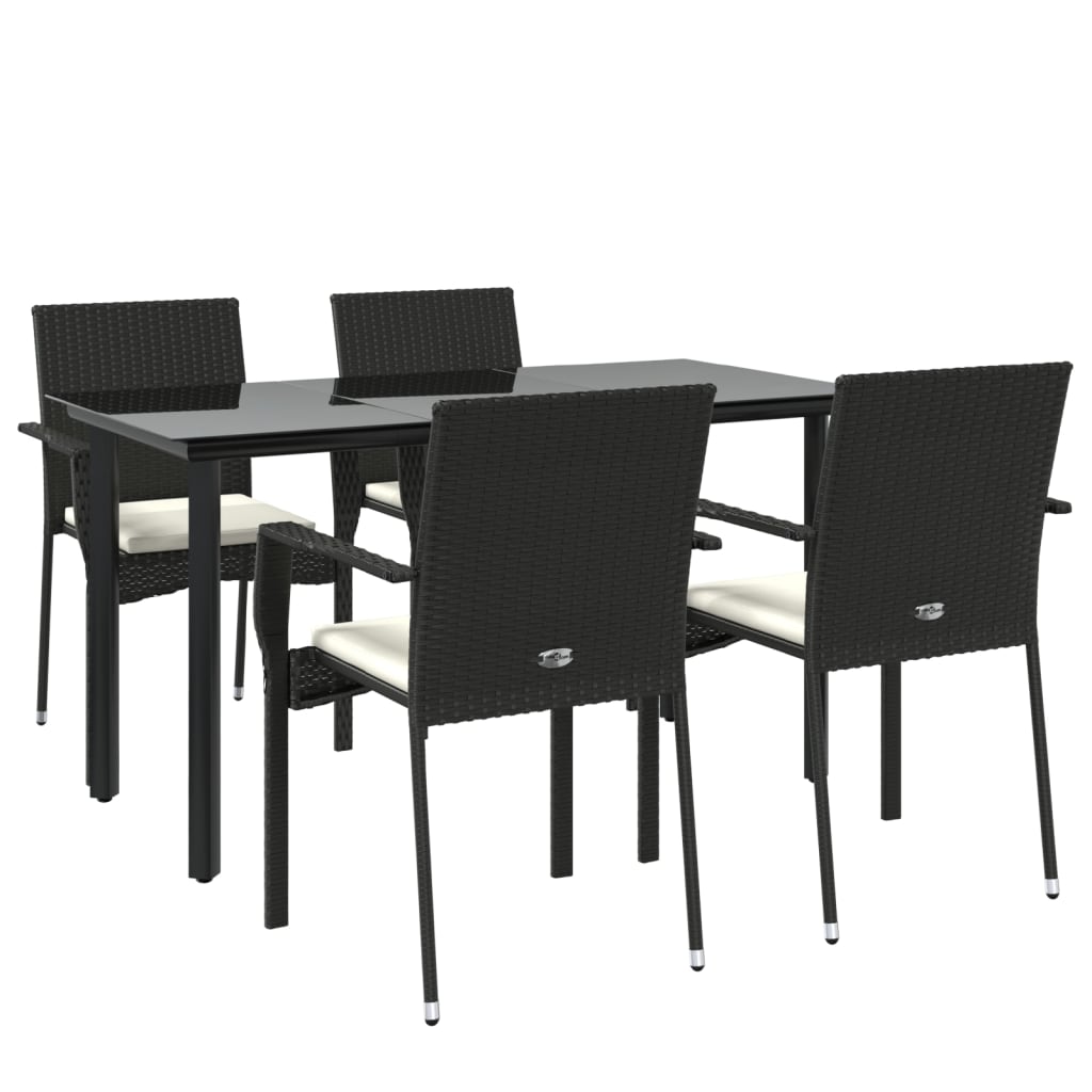 5 Pcs conjunto de jantar p/ jardim c/ almofadões vime PE preto