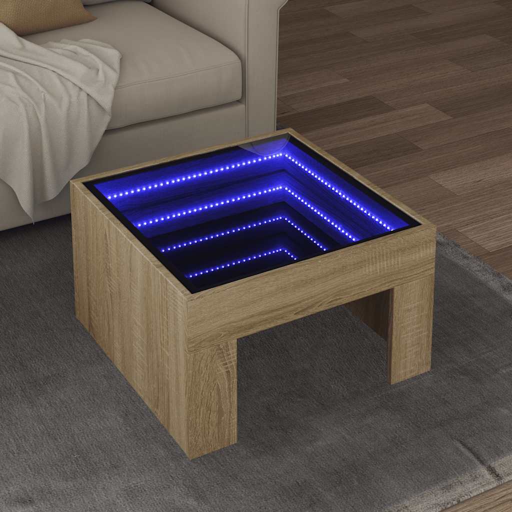 Mesa de centro luzes LED infinity 50x50x30 cm carvalho sonoma