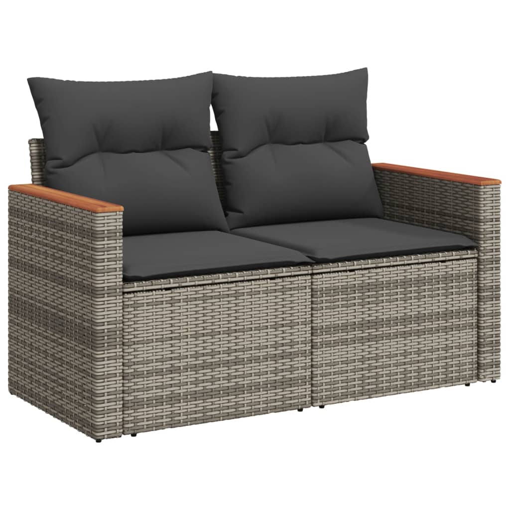 11 Pcs conjunto sofás de jardim c/ almofadões vime PE cinzento