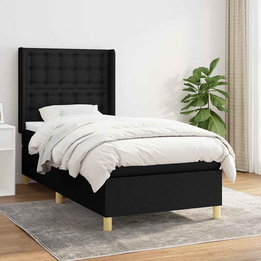 Cama com molas/colchão 90x200 cm tecido preto
