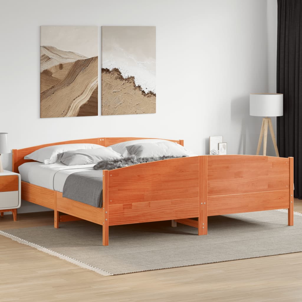 Cama sem colchão 200x200 cm pinho maciço castanho-mel
